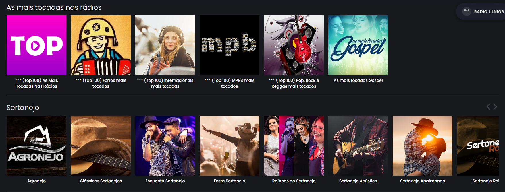 Interface da Radyou Indoor exibindo playlists curadas